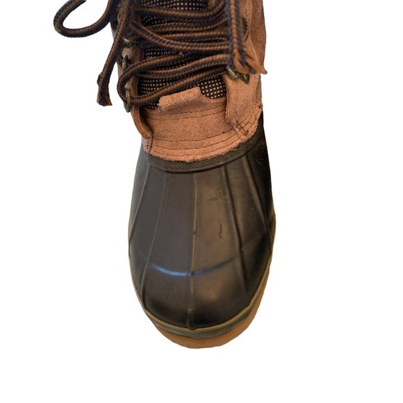 9M Boston Accent "Sleek" Women's Lace Up Winter Duck Boots Tan Suede and Navy Bl - Picture 5 of 11